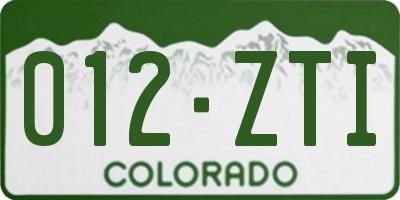 CO license plate 012ZTI