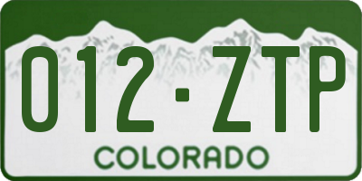 CO license plate 012ZTP