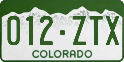 CO license plate 012ZTX