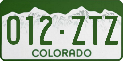 CO license plate 012ZTZ