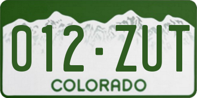 CO license plate 012ZUT