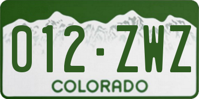 CO license plate 012ZWZ