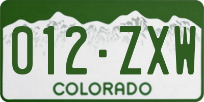 CO license plate 012ZXW