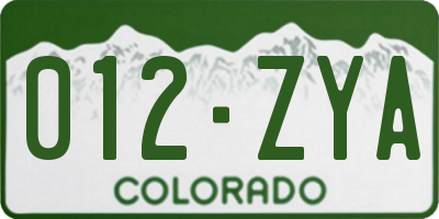 CO license plate 012ZYA
