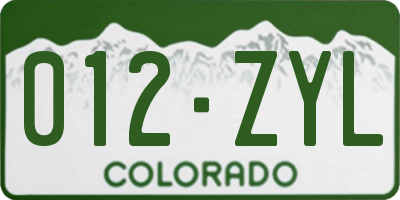 CO license plate 012ZYL