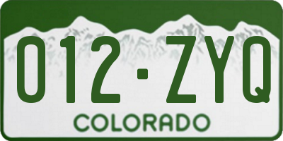CO license plate 012ZYQ