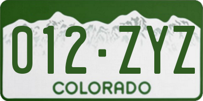 CO license plate 012ZYZ