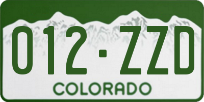 CO license plate 012ZZD