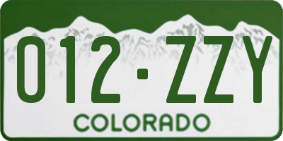 CO license plate 012ZZY