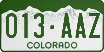 CO license plate 013AAZ