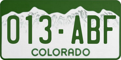 CO license plate 013ABF