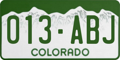 CO license plate 013ABJ