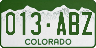 CO license plate 013ABZ