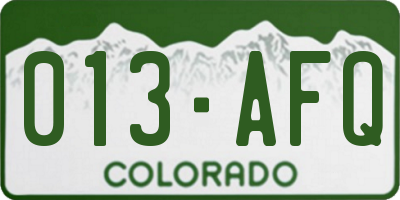 CO license plate 013AFQ