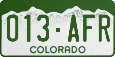 CO license plate 013AFR