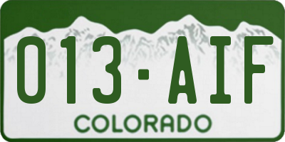 CO license plate 013AIF