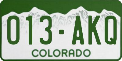 CO license plate 013AKQ