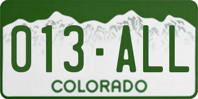 CO license plate 013ALL