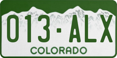 CO license plate 013ALX