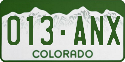 CO license plate 013ANX