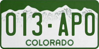 CO license plate 013APO