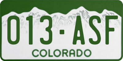 CO license plate 013ASF
