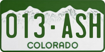 CO license plate 013ASH