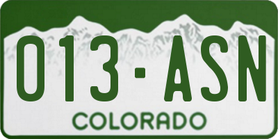 CO license plate 013ASN