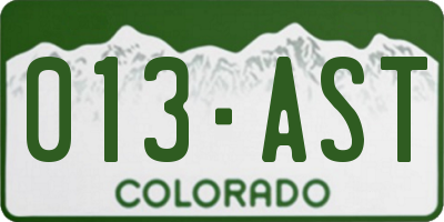 CO license plate 013AST