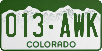 CO license plate 013AWK