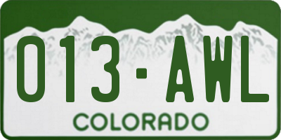 CO license plate 013AWL
