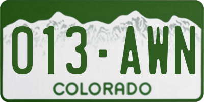 CO license plate 013AWN