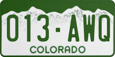 CO license plate 013AWQ