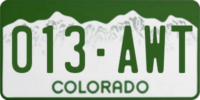 CO license plate 013AWT