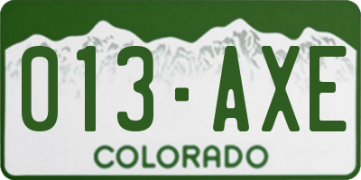 CO license plate 013AXE