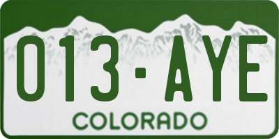 CO license plate 013AYE