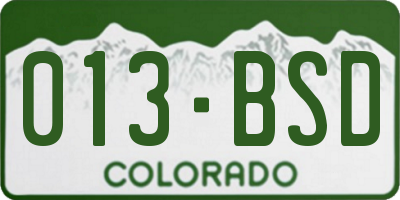 CO license plate 013BSD