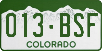 CO license plate 013BSF