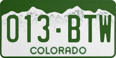 CO license plate 013BTW