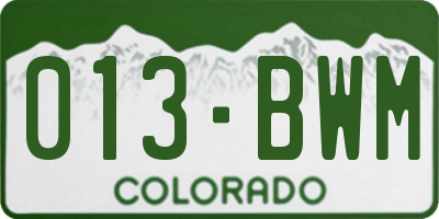 CO license plate 013BWM
