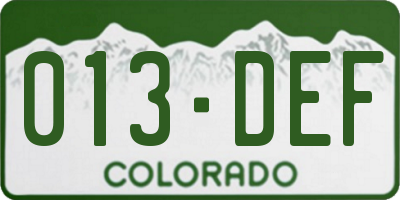 CO license plate 013DEF