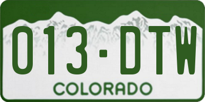 CO license plate 013DTW