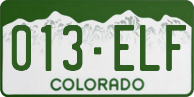 CO license plate 013ELF