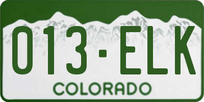 CO license plate 013ELK