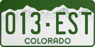 CO license plate 013EST