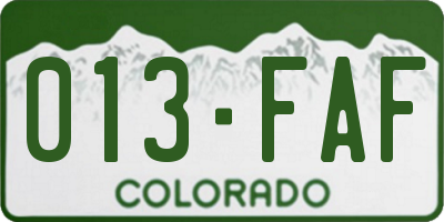 CO license plate 013FAF