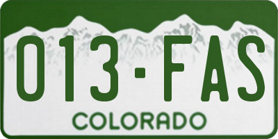 CO license plate 013FAS