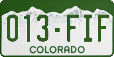 CO license plate 013FIF