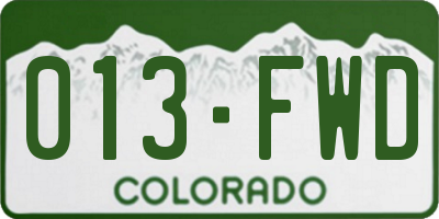 CO license plate 013FWD