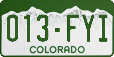 CO license plate 013FYI